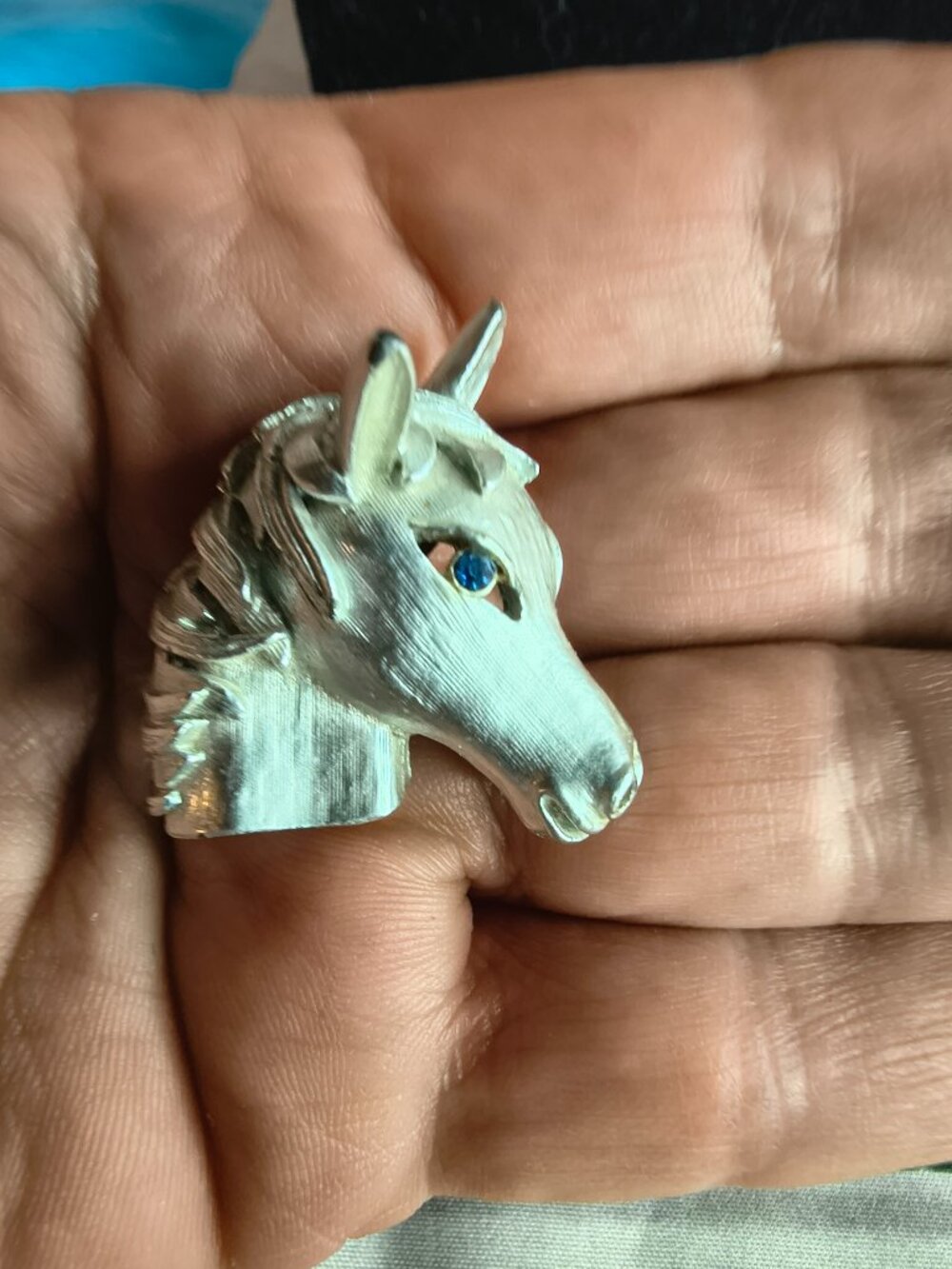Vintage Brushed Silver Tone Horse Head Brooch